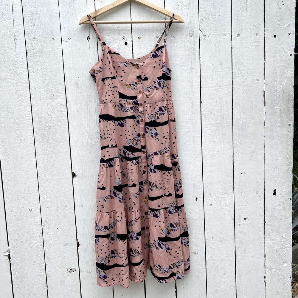 The Odells Anthropologie Pink Tiered Spaghetti Strap Peasant Dress